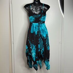 Teal Floral One-Shoulder Handkerchief Women Dress Size S/M - NWOT